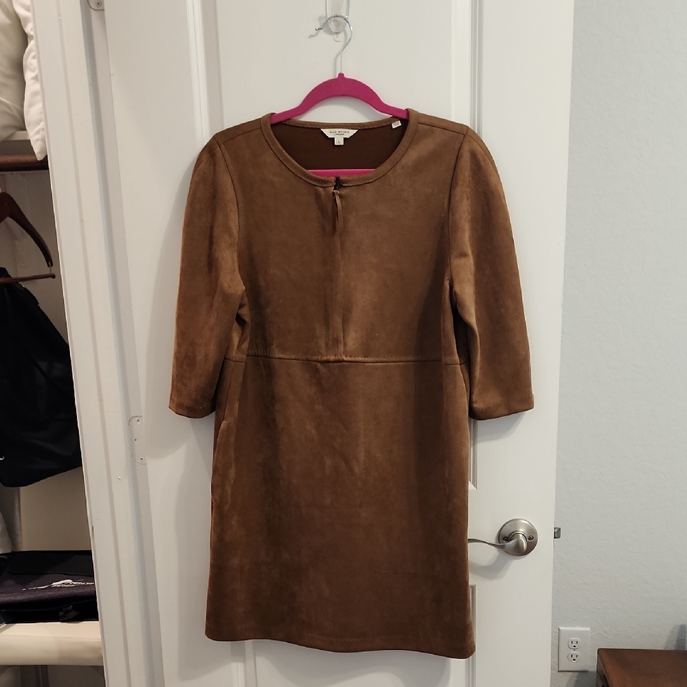 Max Studio Brown Faux Suede 3/4 -Sleeve Shift Dress
